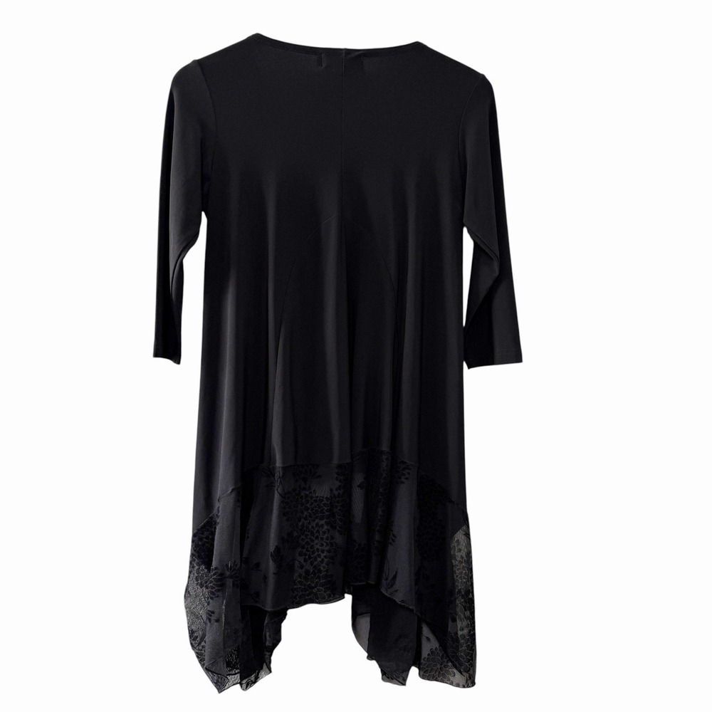 Sympli Womens Black Asymmetrical Tunic Top Velvet Burnout Size 8 Made In Canada - Picture 2 of 10
